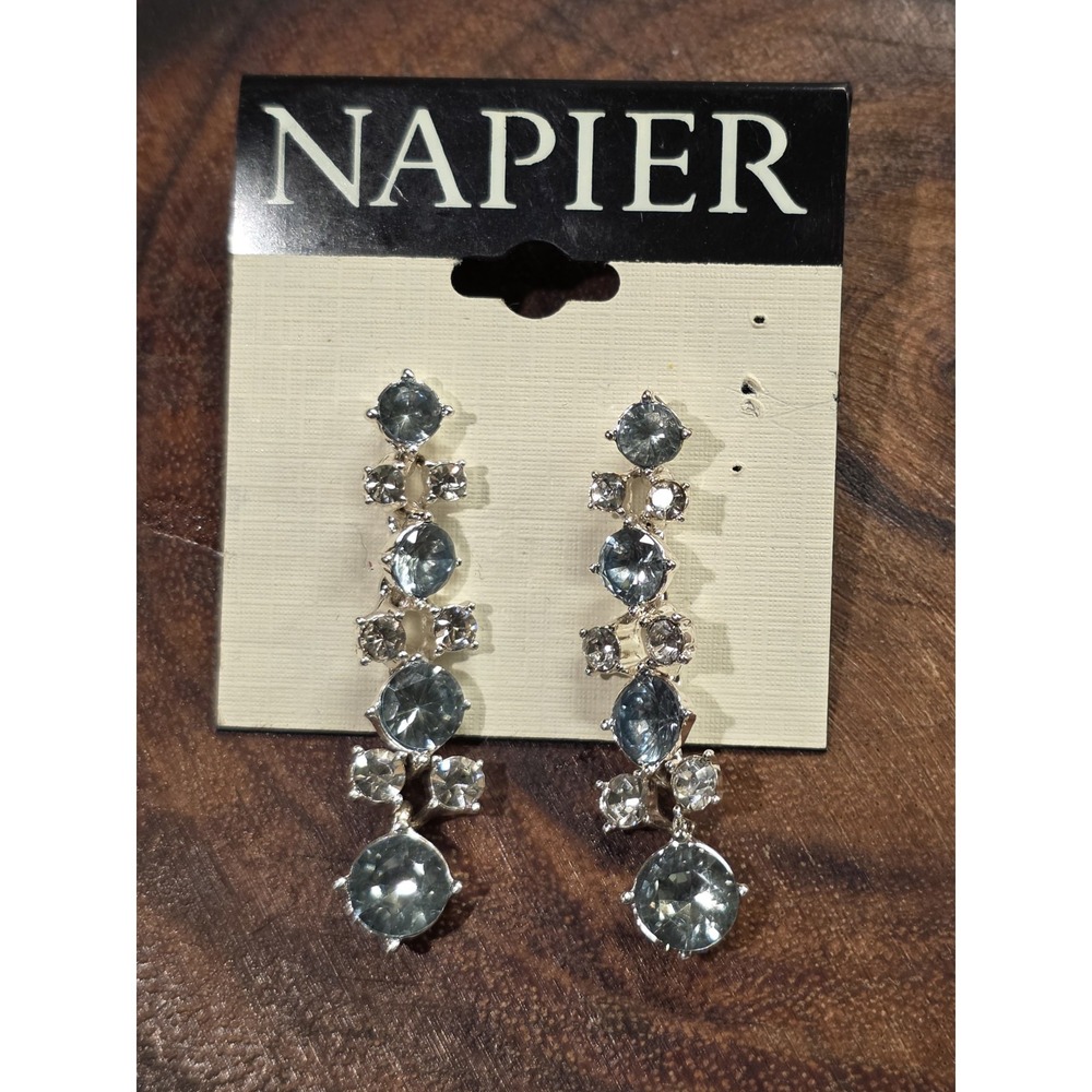 Napier Chandelier Drop Earrings Womens OS Silver Blue Crystal Formal Event